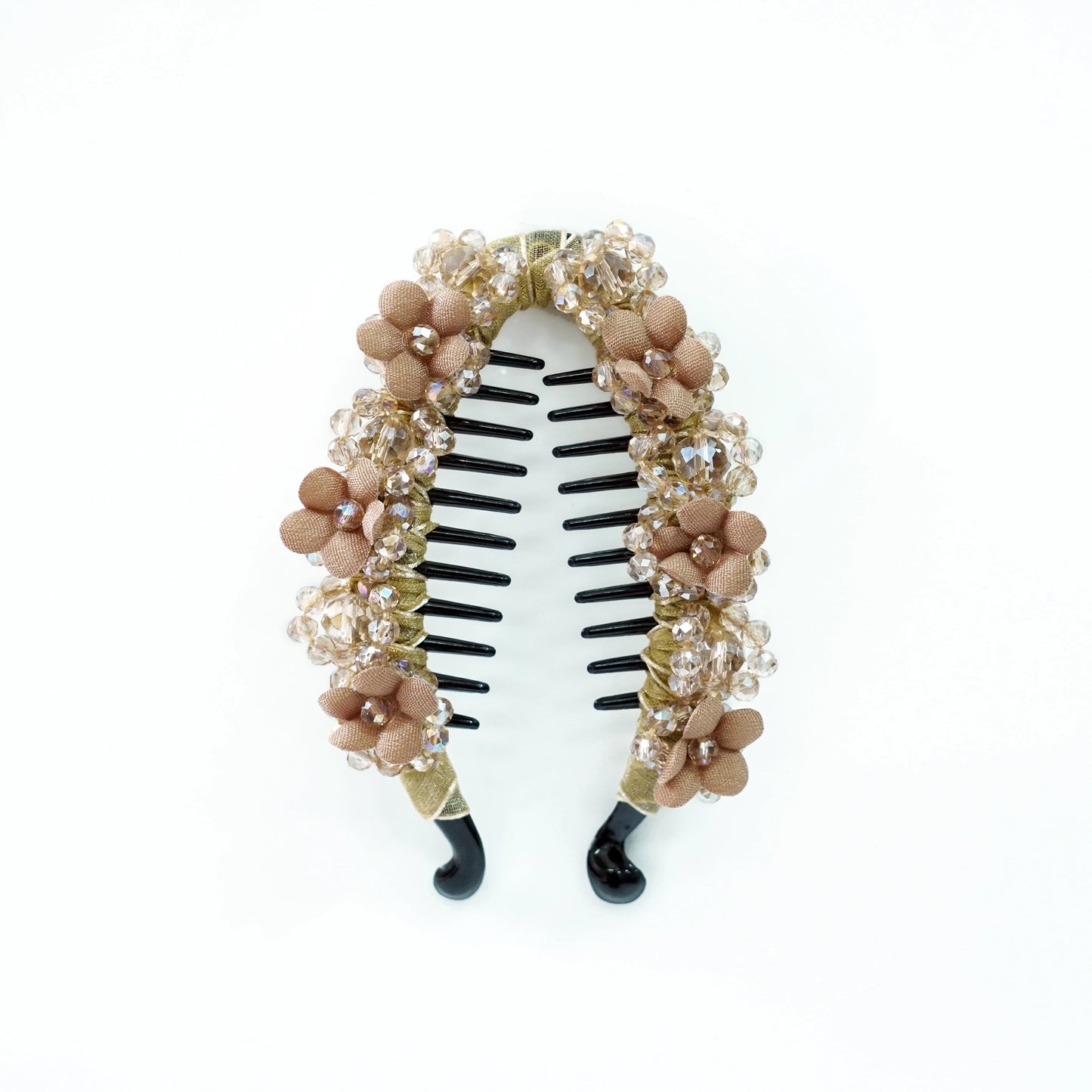 Floral Crystal Studded Banana Clip (Golden)