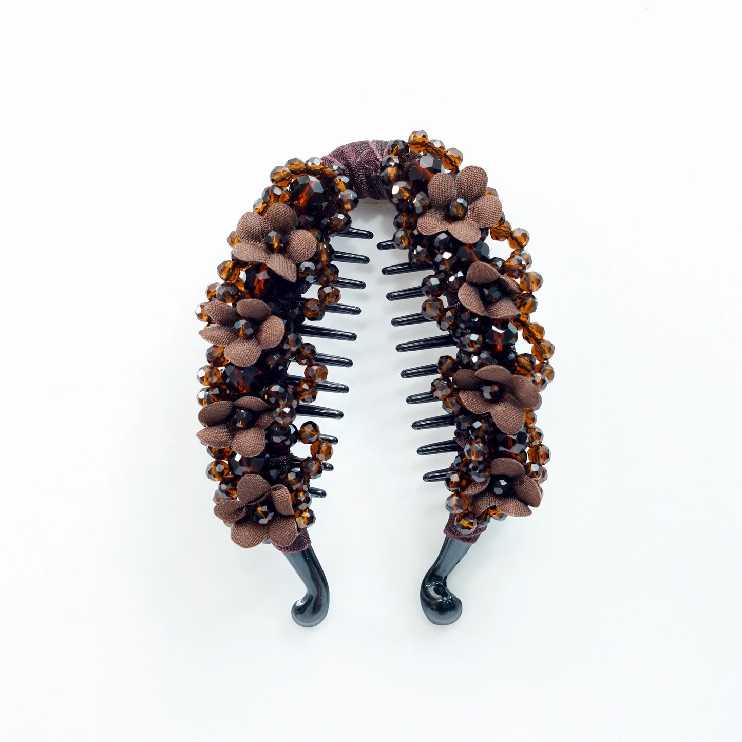 Floral Crystal Studded Banana Clip (Brown)