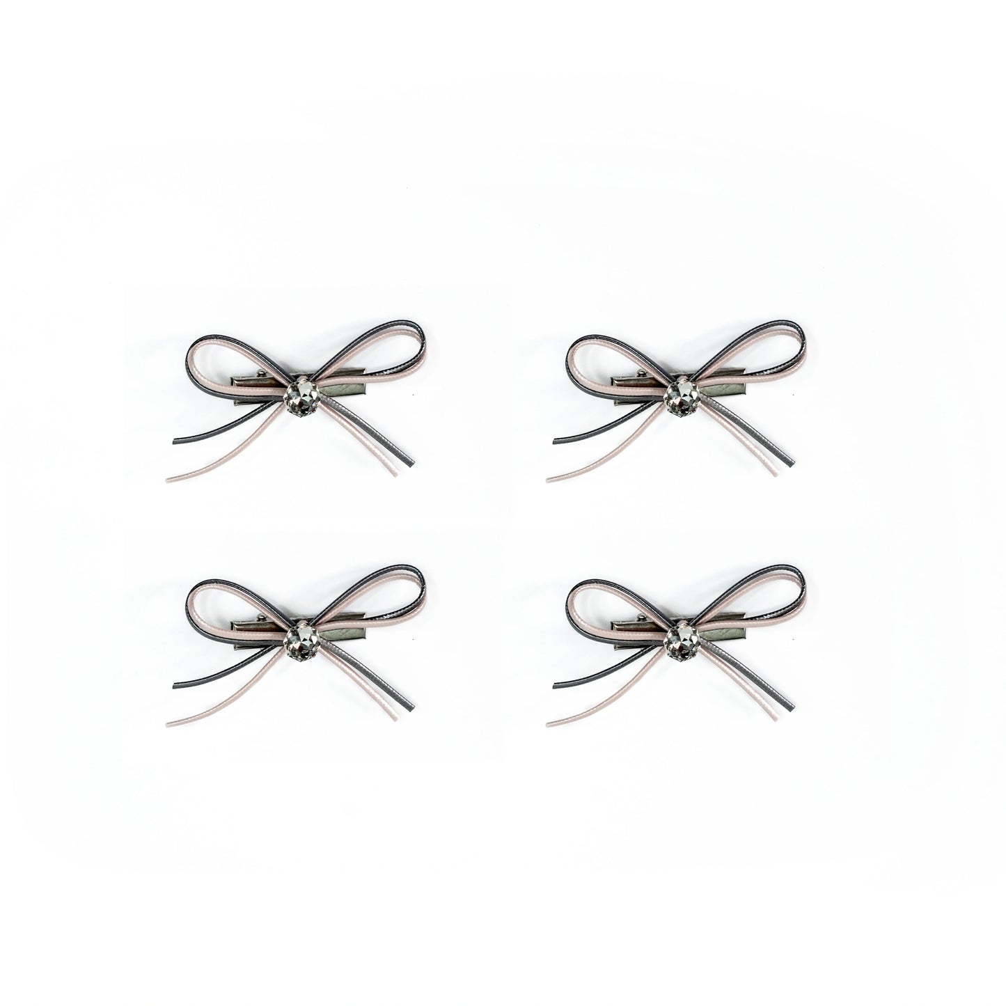 Studded Hair Pins with thin leather bows (pack of 4)