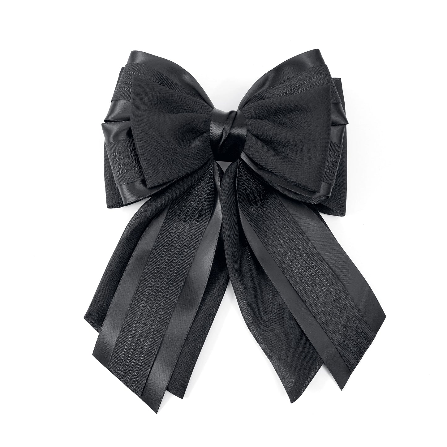 Elegant Bow Clip with Multi layers of Satin Ribbon and Organza (Black)