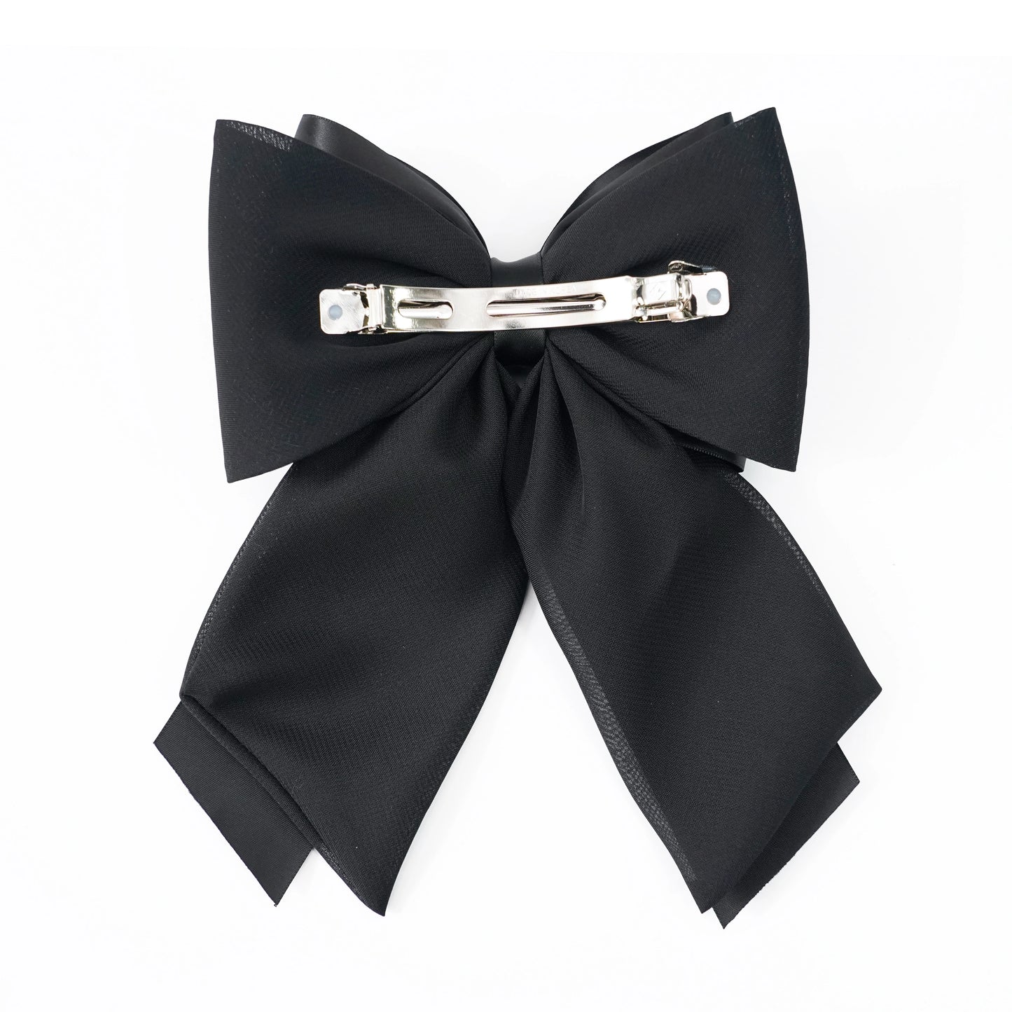 Elegant Bow Clip with Multi layers of Satin Ribbon and Organza (Black)