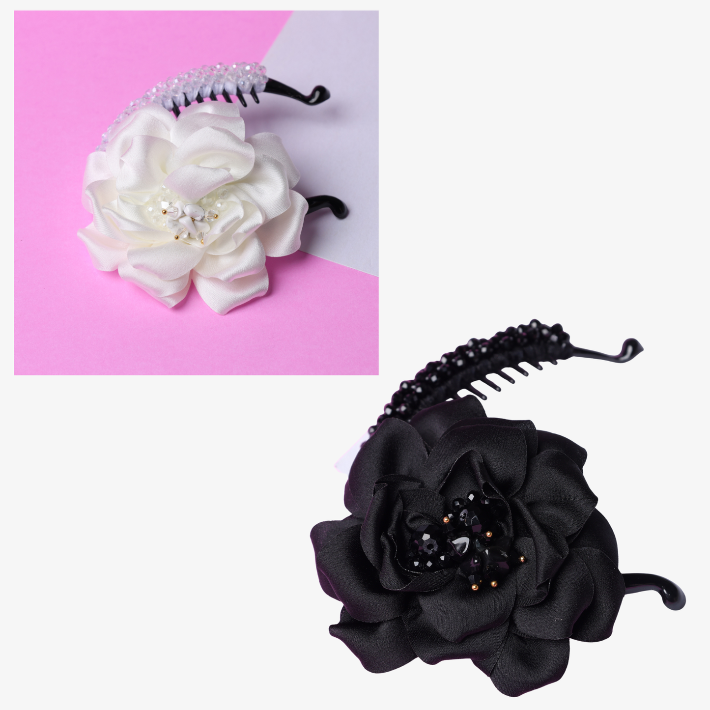 Crystal Banana Clip with Embellished Flower (Pack of 2)