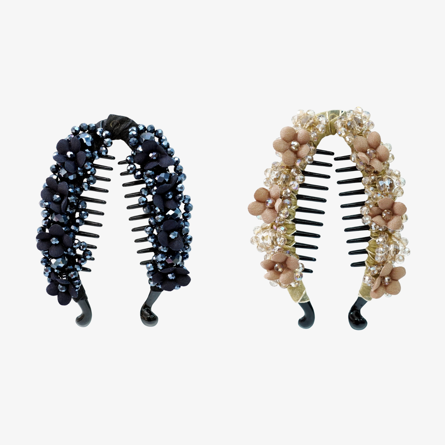 Floral Crystal Studded Banana Clip (Pack Of 2)