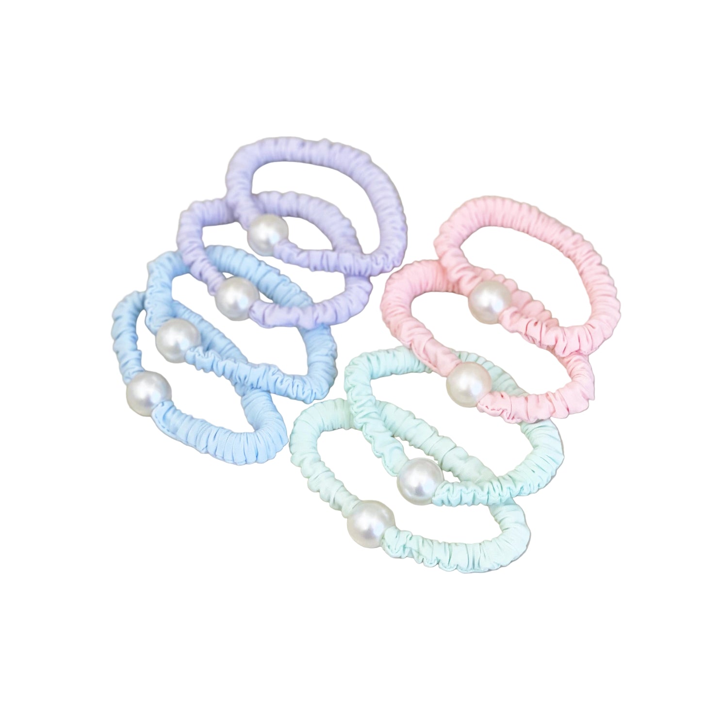 Soft Pastel Color Hair ties with Pearl (Pack of 4 Pairs)