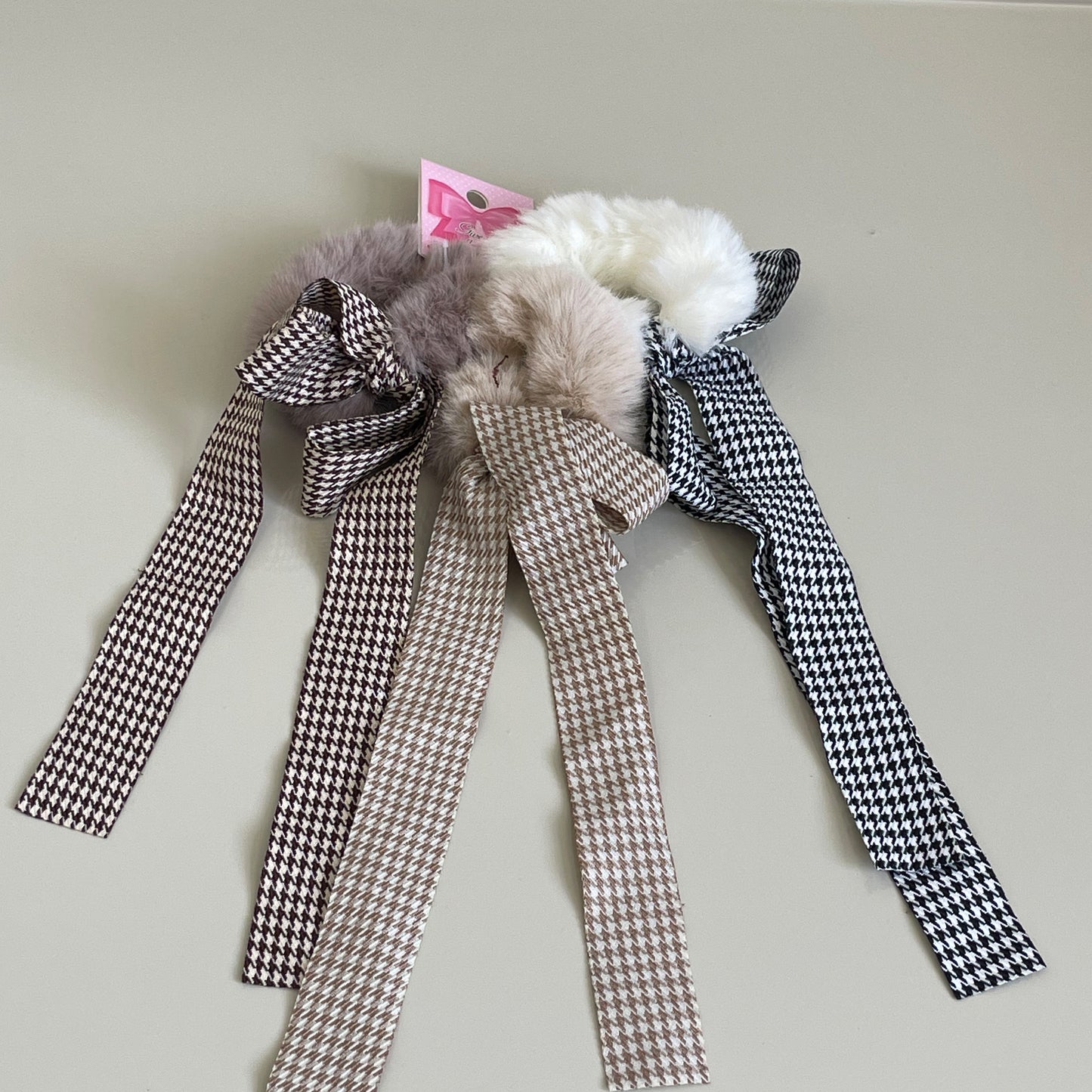 Furry Scrunchies with trendy ribbons - Assorted Pack of 3 pcs