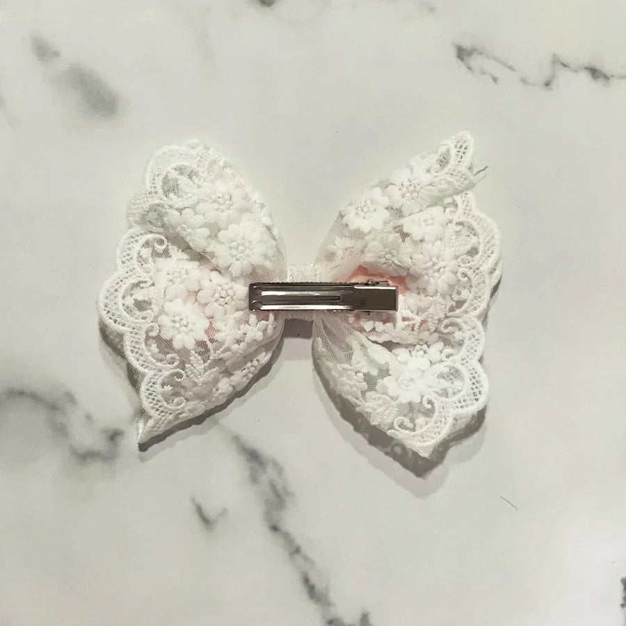 Satin Bow Clip with Elegant Lace