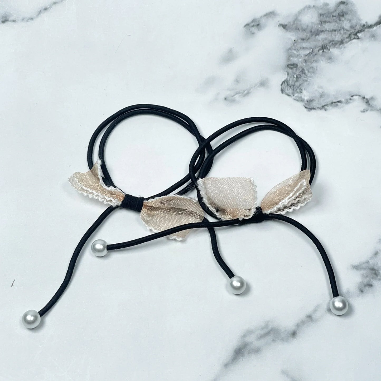 Hair Ties with Bows and Beads (Pack of 2)