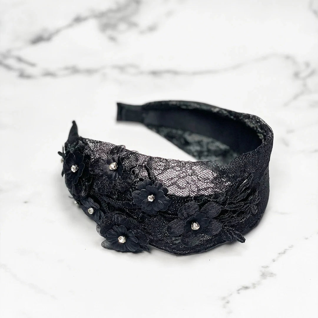 Elegant Broad Lacy Embellished Hairbands with Pearls