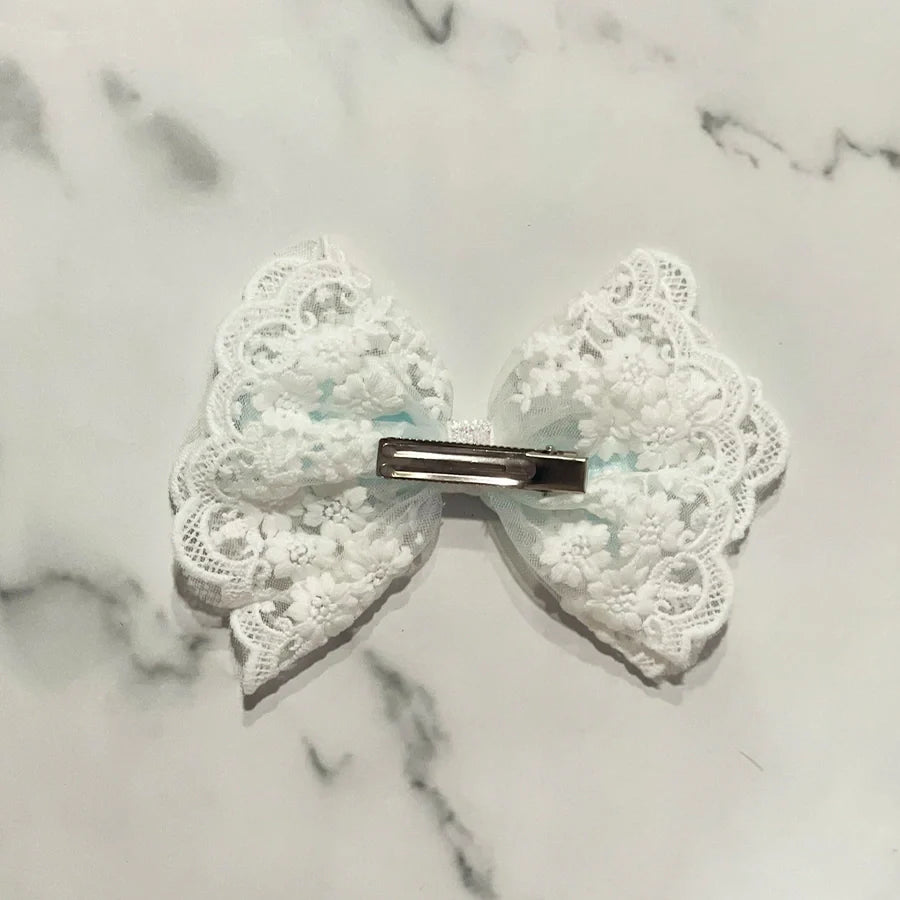 Satin Bow Clip with Elegant Lace