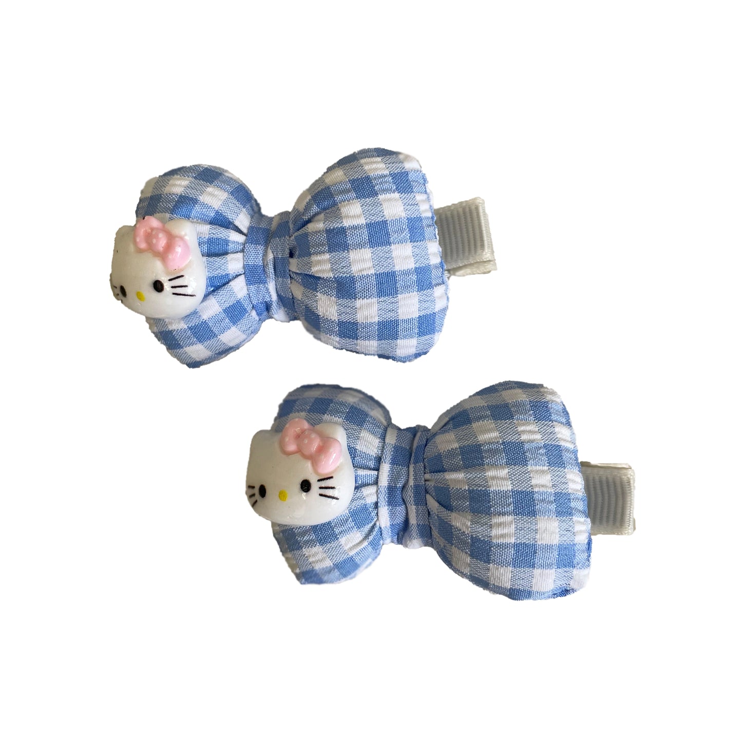 Kitty Hair Clips Pair (Blue Check)