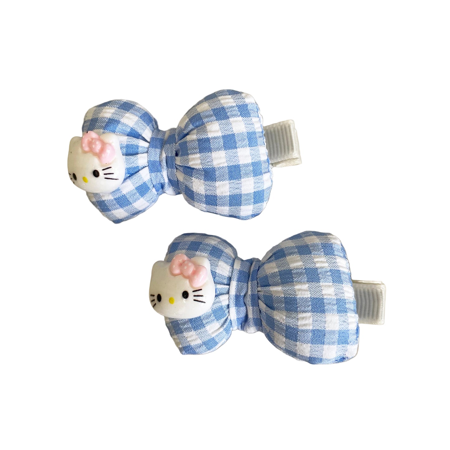 Kitty Hair Clips Pair (Blue Check)