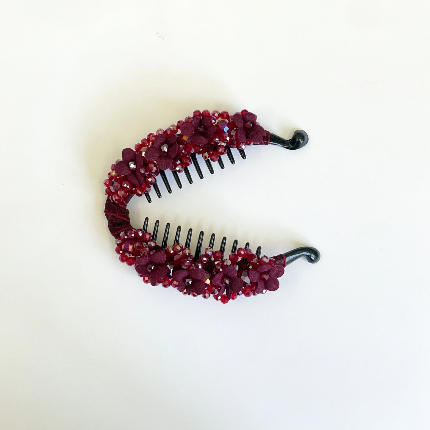 Floral Crystal Studded Banana Clip (Red)