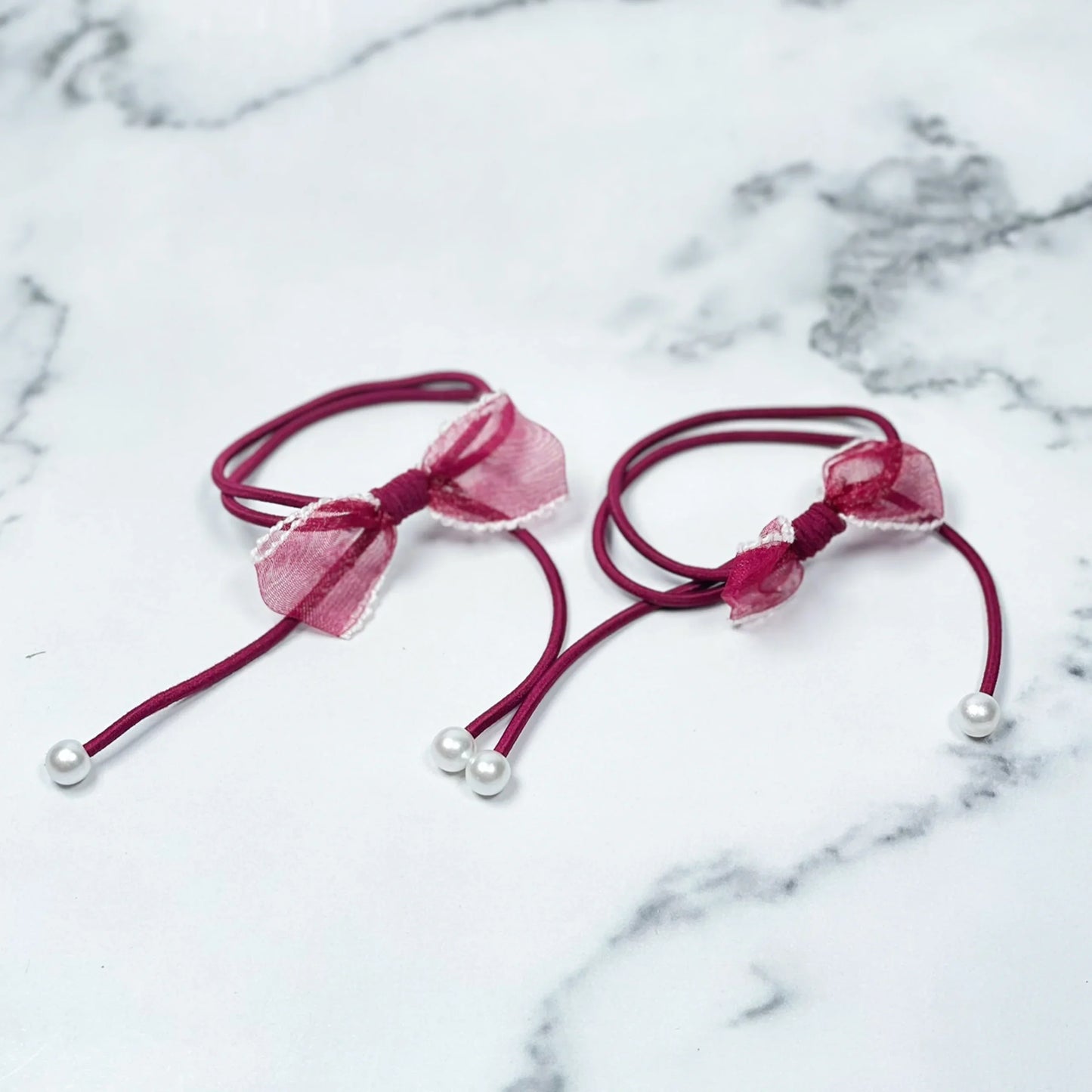 Hair Ties with Bows and Beads (Pack of 2)