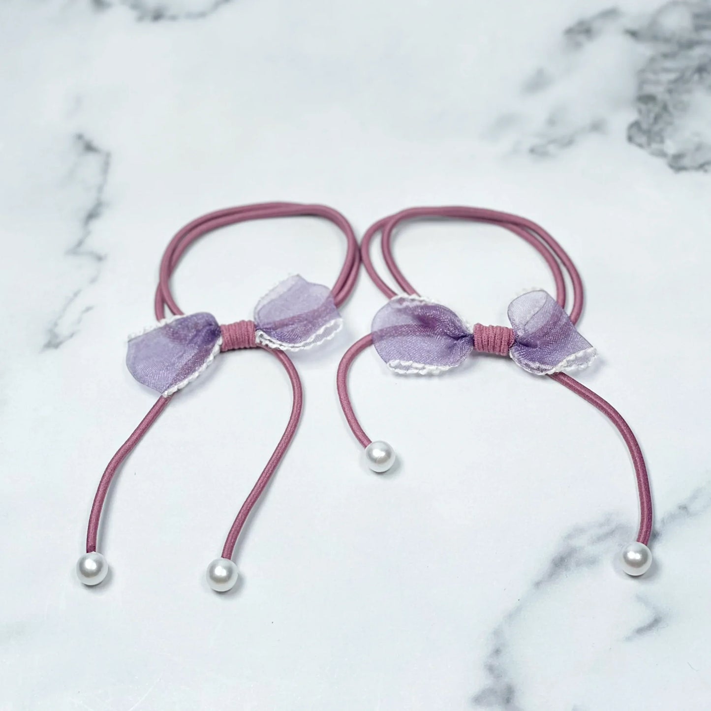 Hair Ties with Bows and Beads (Pack of 2)