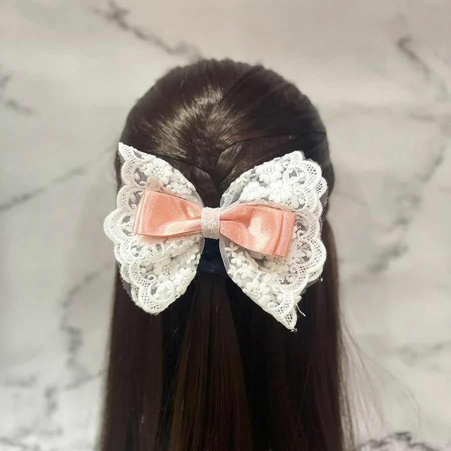 Satin Bow Clip with Elegant Lace