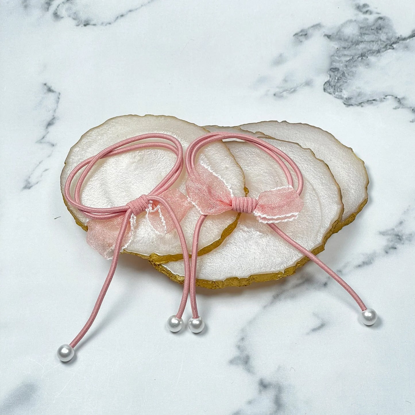 Hair Ties with Bows and Beads (Pack of 2)