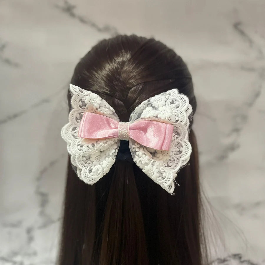 Satin Bow Clip with Elegant Lace