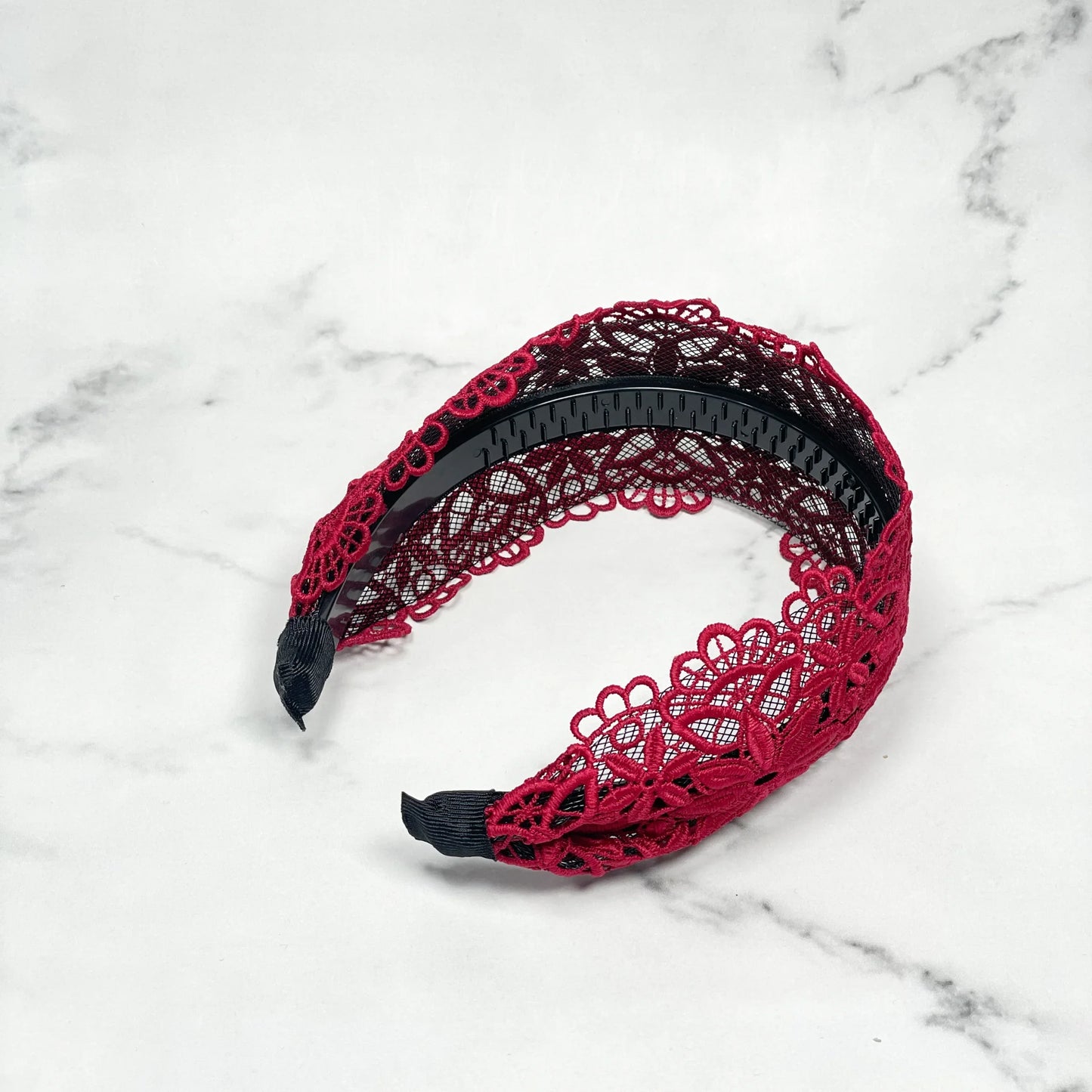 Broad Red Lacy floral Hairband