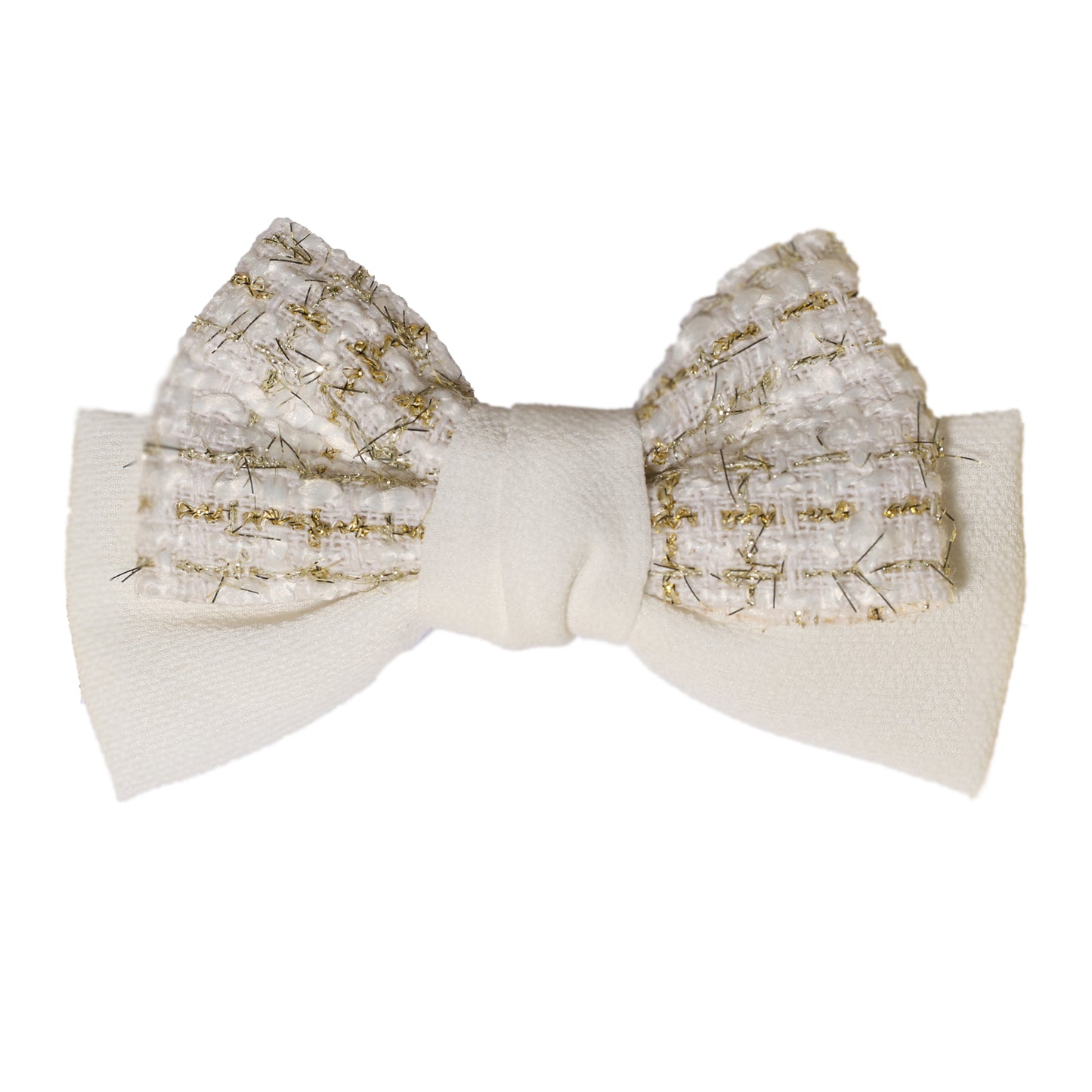 White and gold textured Check Shimmery Bow Clips with elegant fabric design