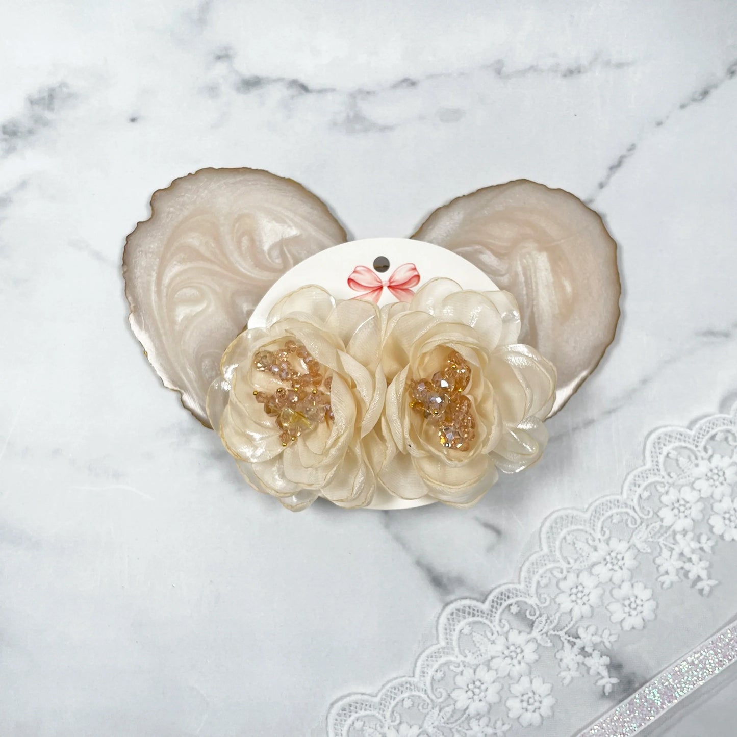 Organza Floral & Crystal Hair Clips (Pair)