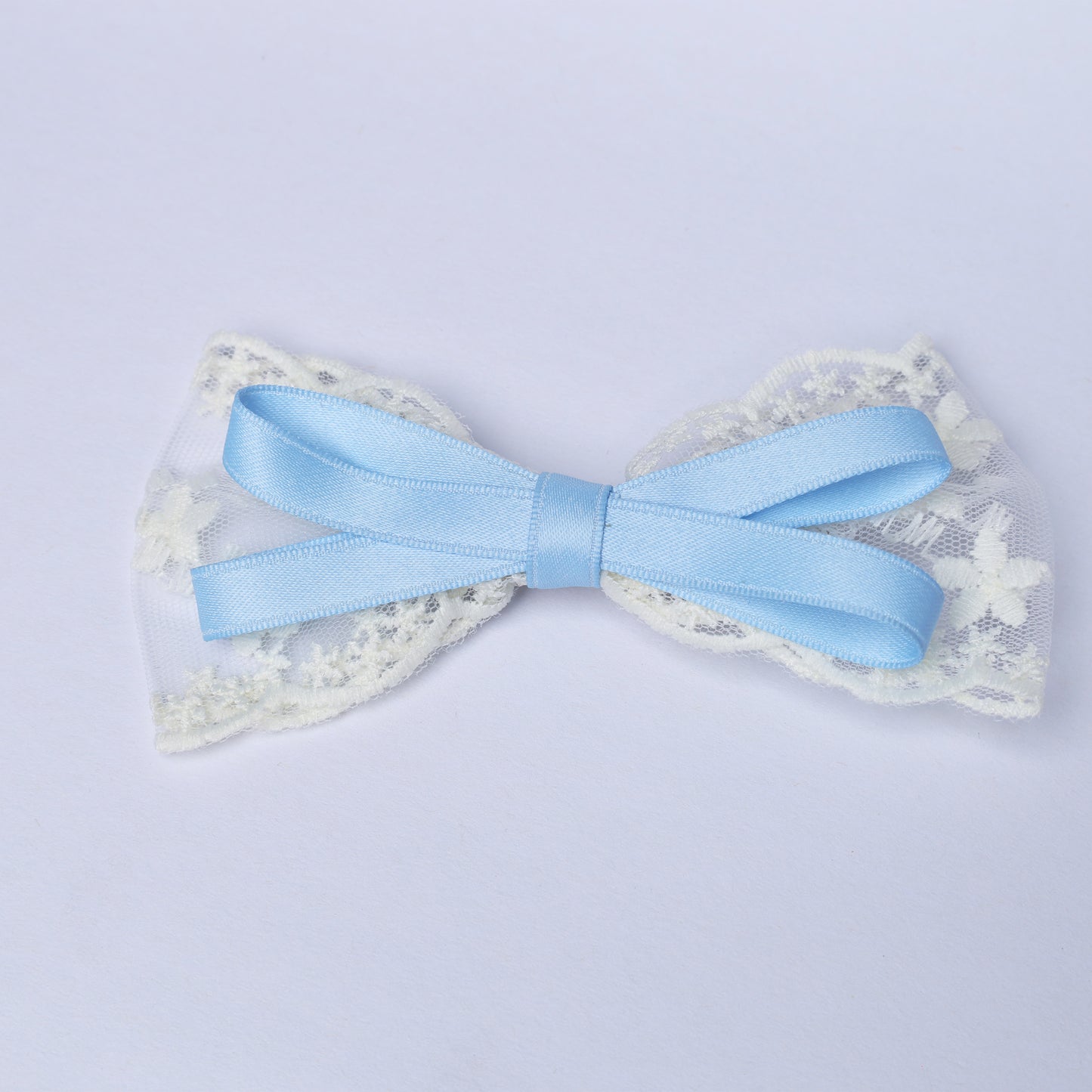 Delicate Lacy Bows with Ribbon in light blue and white lace perfect for accessories