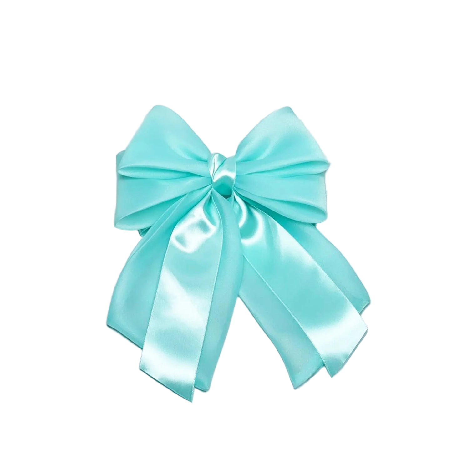 Light blue Organza and Satin Bow Clips displayed on white marble surface