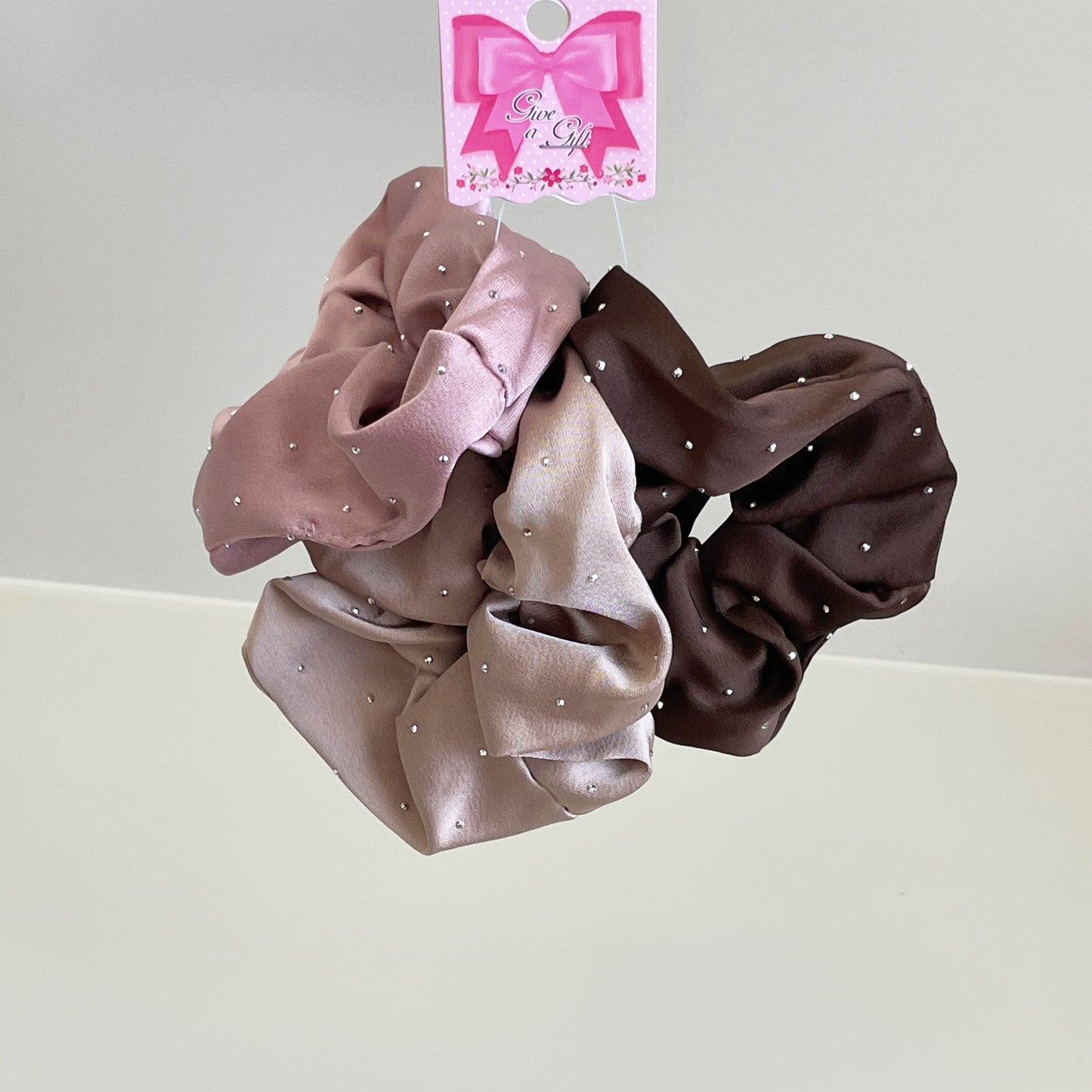 Satin Hair Scrunchie (light studded) Assorted-Pack of 3 pcs