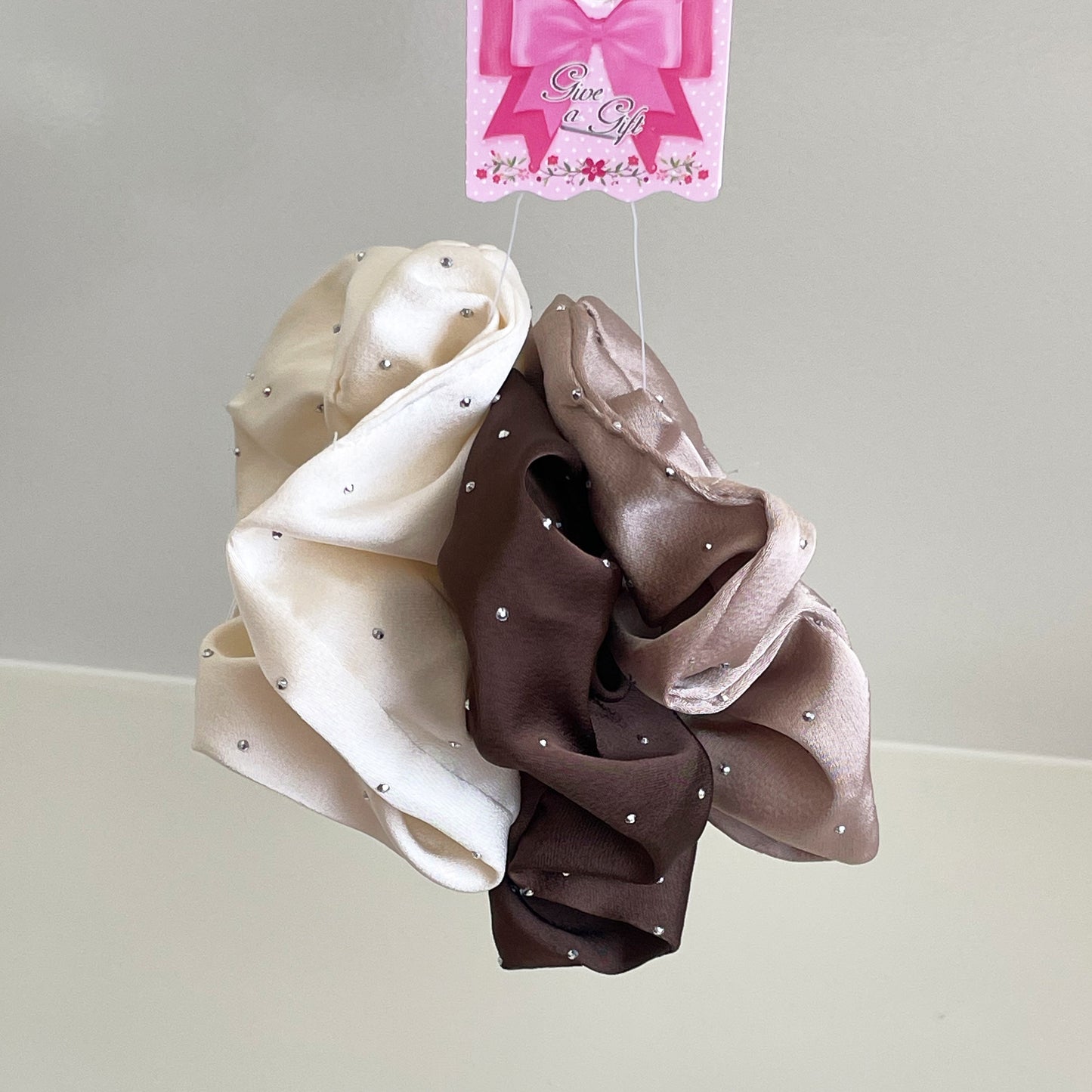 Satin Hair Scrunchie (light studded) Assorted-Pack of 3 pcs