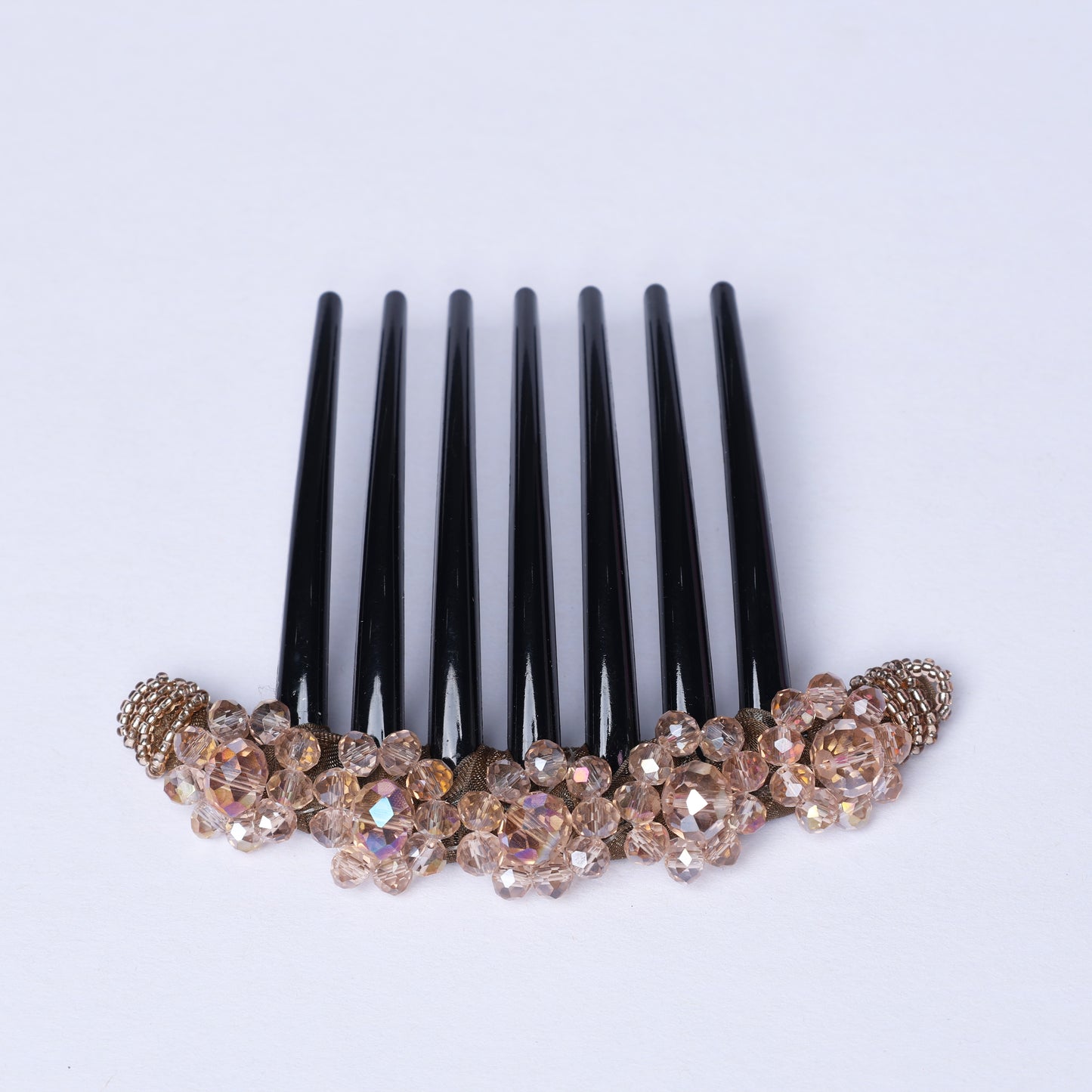 Black hair comb with gold and crystal studded decorative accents Studded Comb Clips