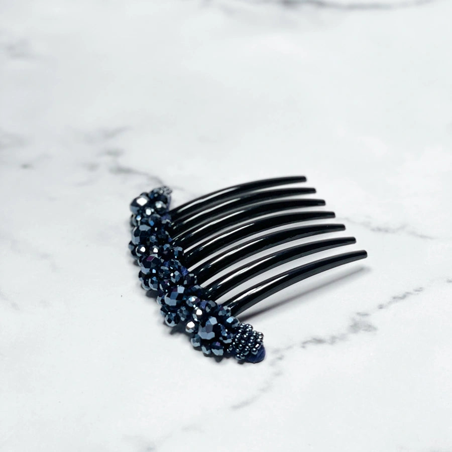 Black hair comb with decorative black studded beads on top Studded Comb Clips