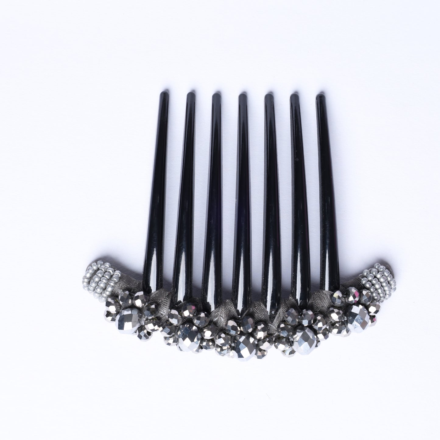 Black hair comb with decorative rhinestones featuring Studded Comb Clips design