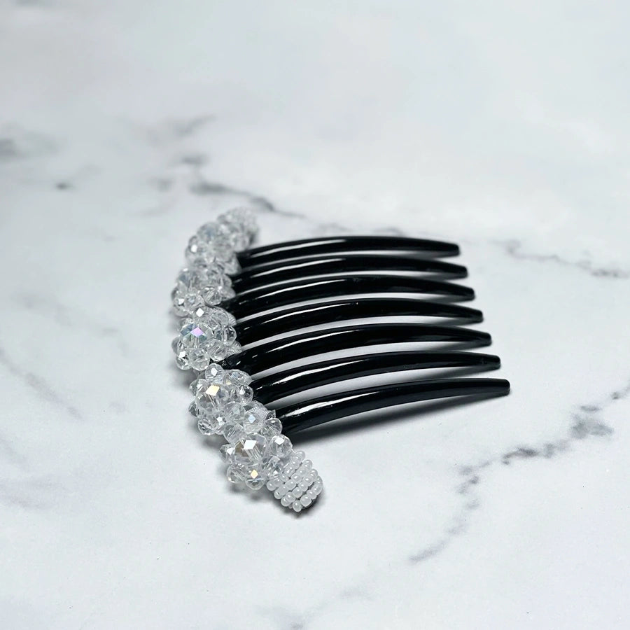 Black hair comb with clear crystal floral studs on top studded comb clips for stylish hair decoration
