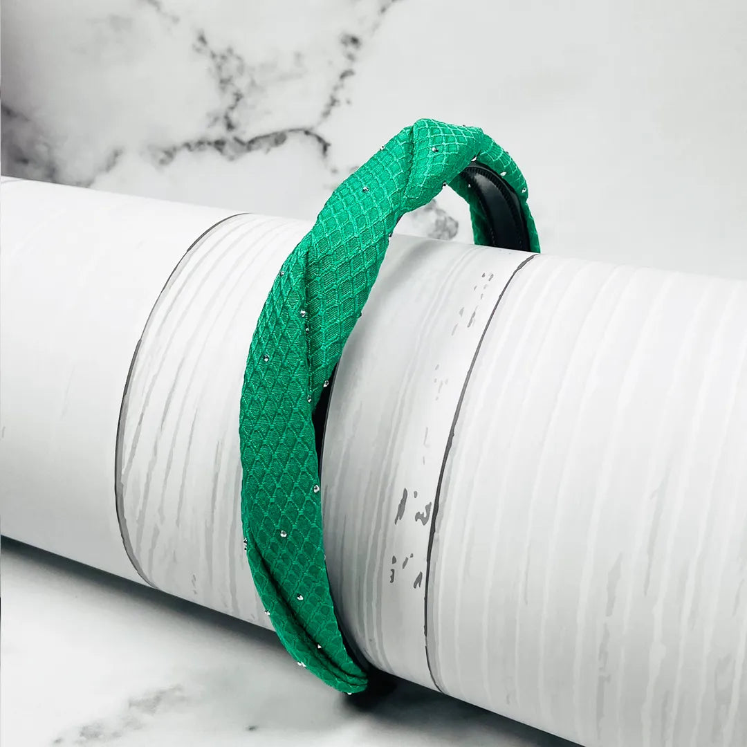 Green Light Studded Hairbands with textured fabric and small sparkling studs by mydevelopmentstor