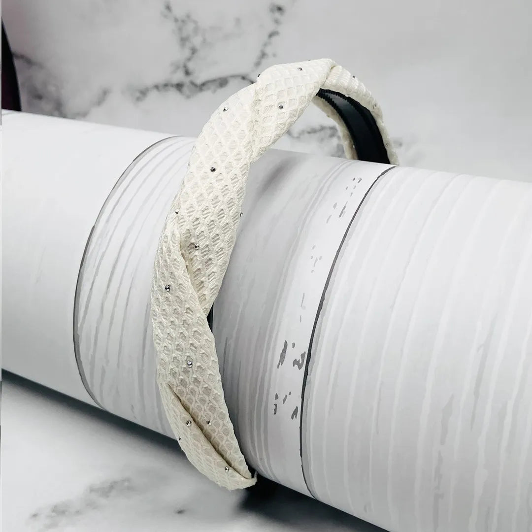 White Light Studded Hairbands with textured fabric and small rhinestone embellishments