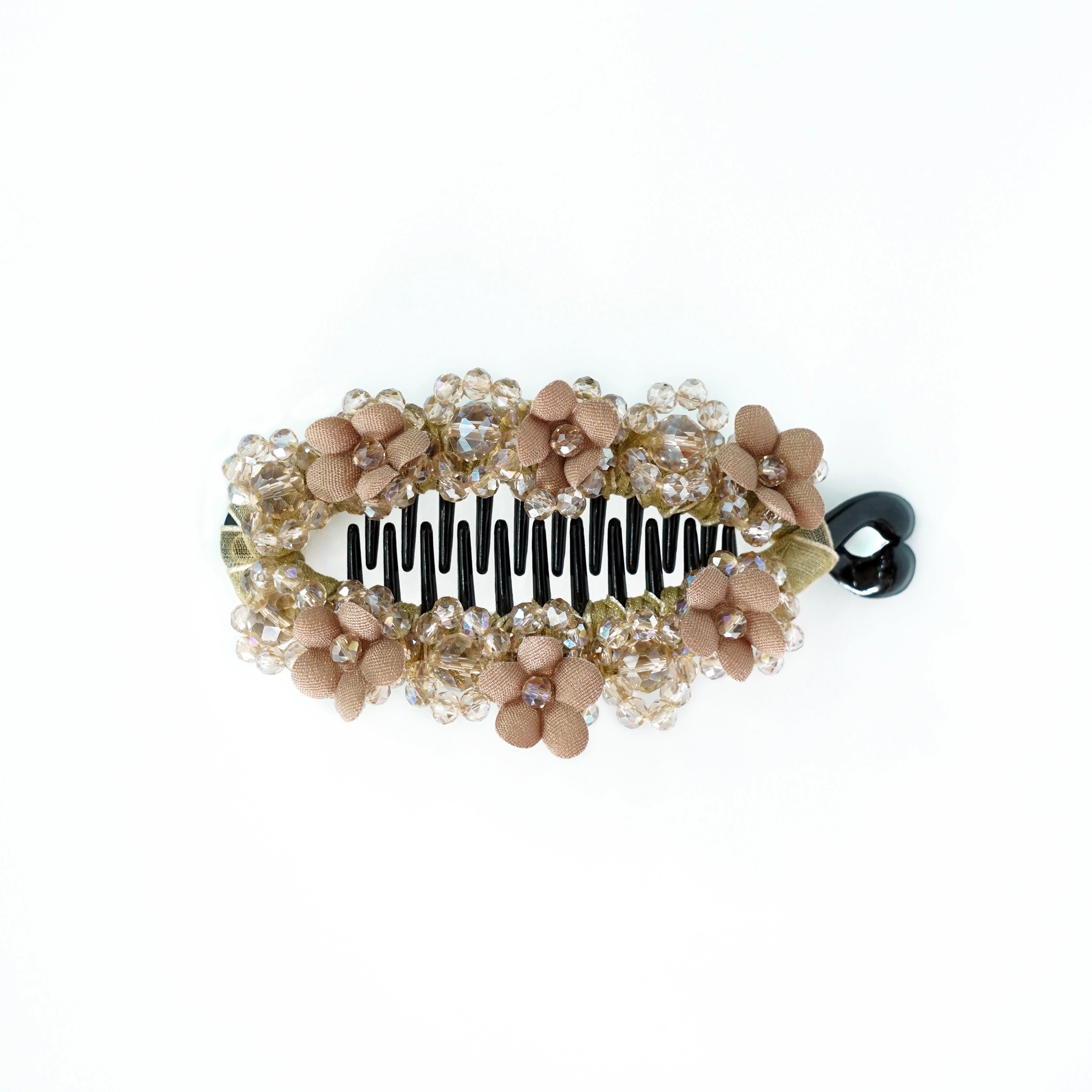 Floral Crystal Studded Banana Clip (Golden)