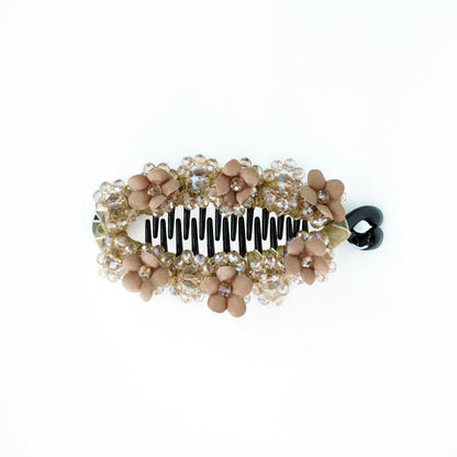Floral Crystal Studded Banana Clip (Golden)