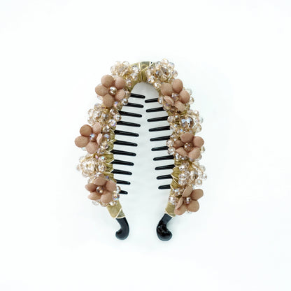 Floral Crystal Studded Banana Clip (Golden)