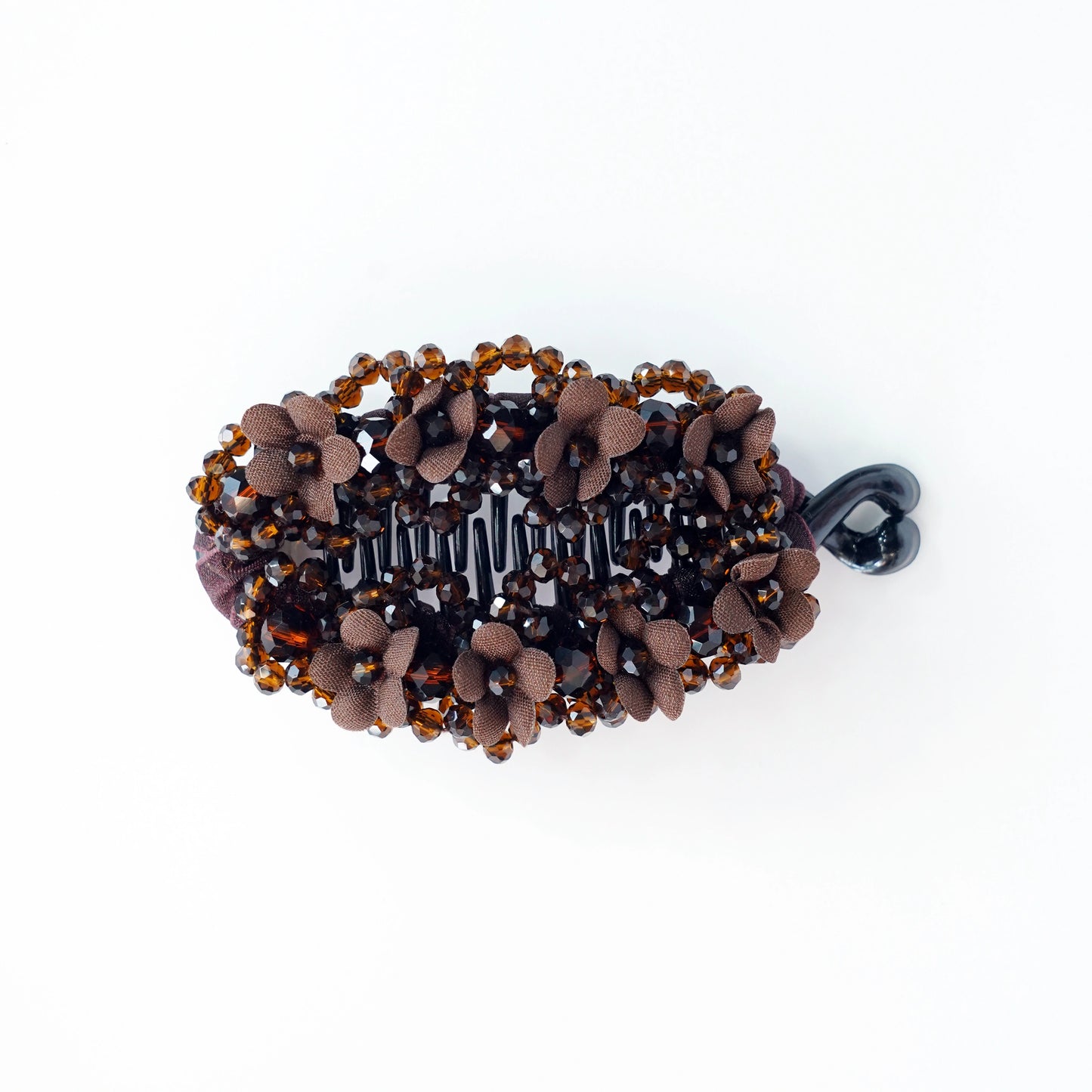 Floral Crystal Studded Banana Clip (Brown)