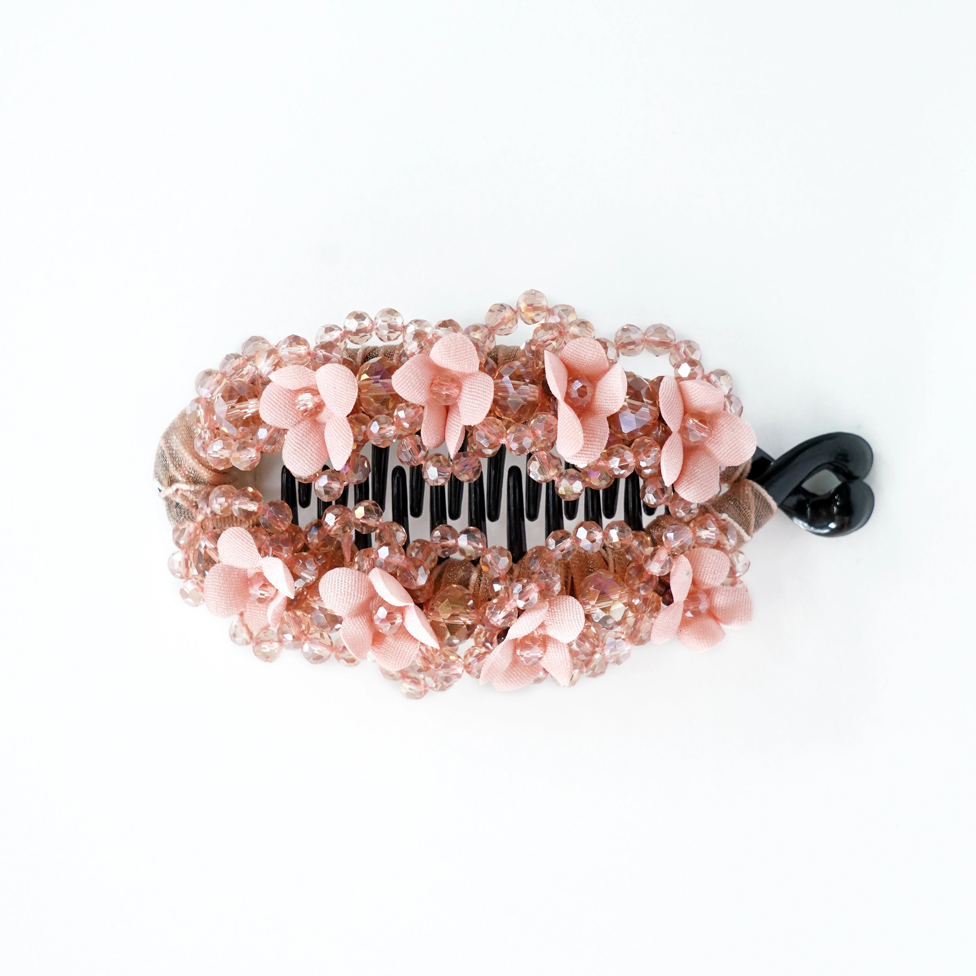 Floral Crystal Studded Banana Clip (Peach)