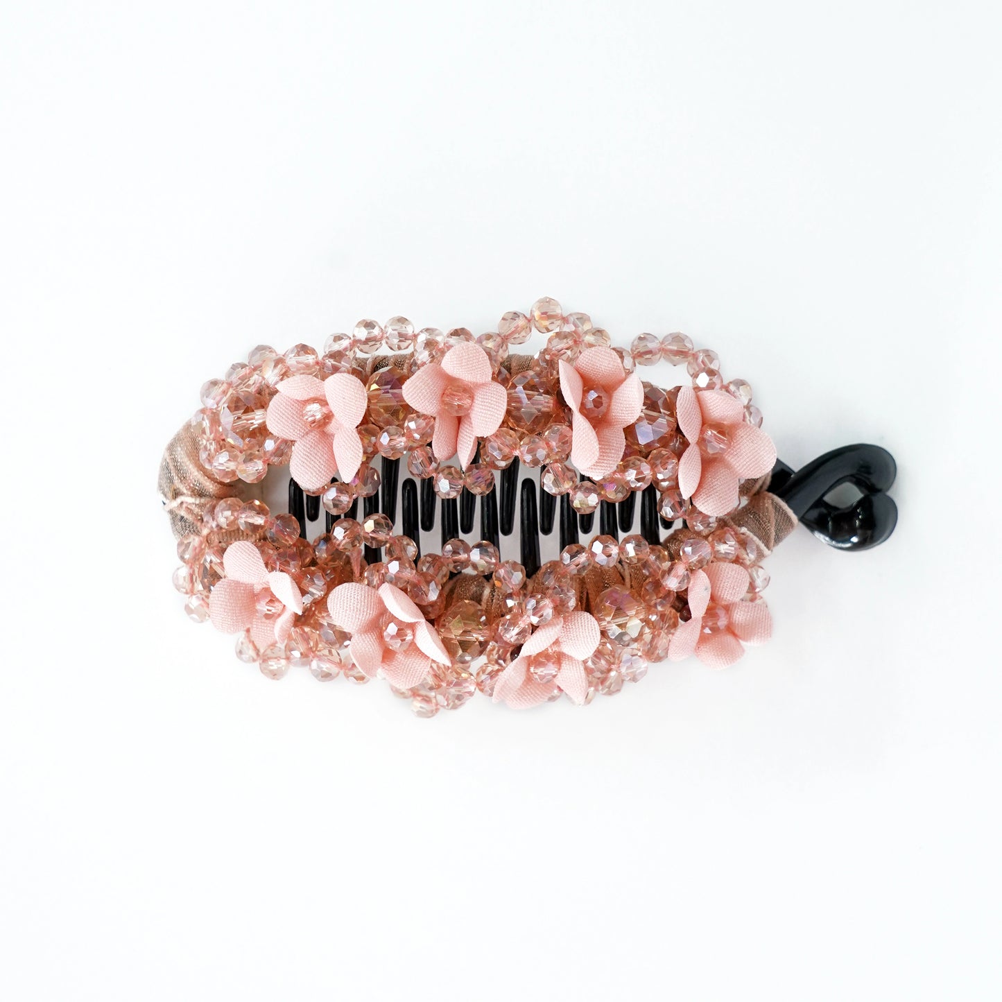 Floral Crystal Studded Banana Clip (Peach)