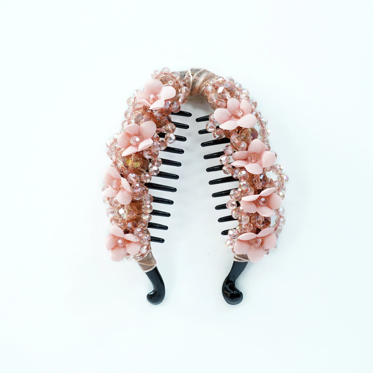 Floral Crystal Studded Banana Clip (Peach)