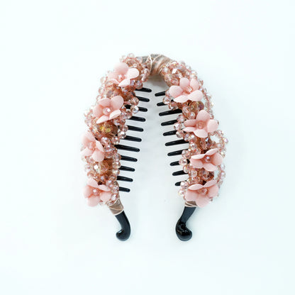 Floral Crystal Studded Banana Clip (Peach)