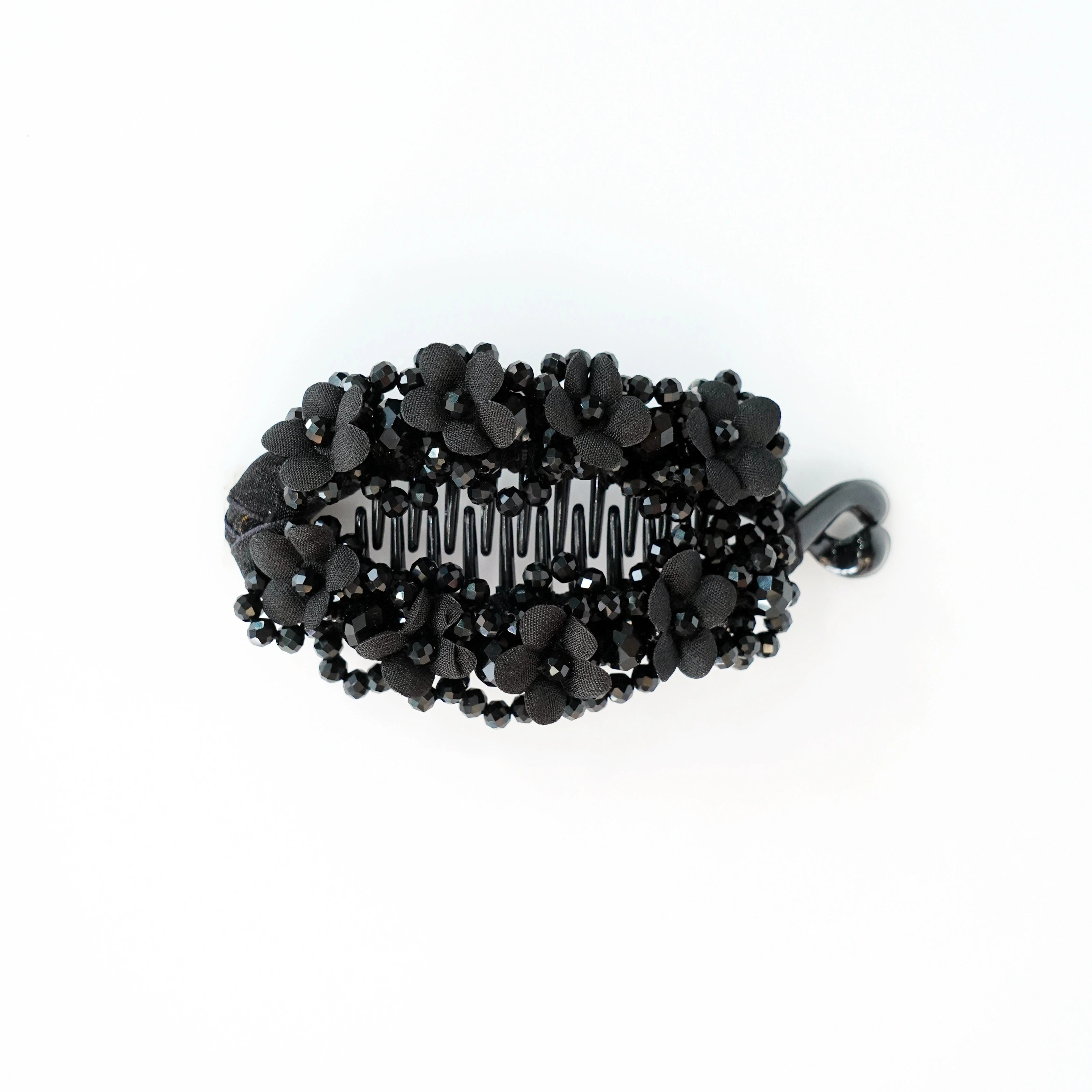 Floral Crystal Studded Banana Clip (Black)