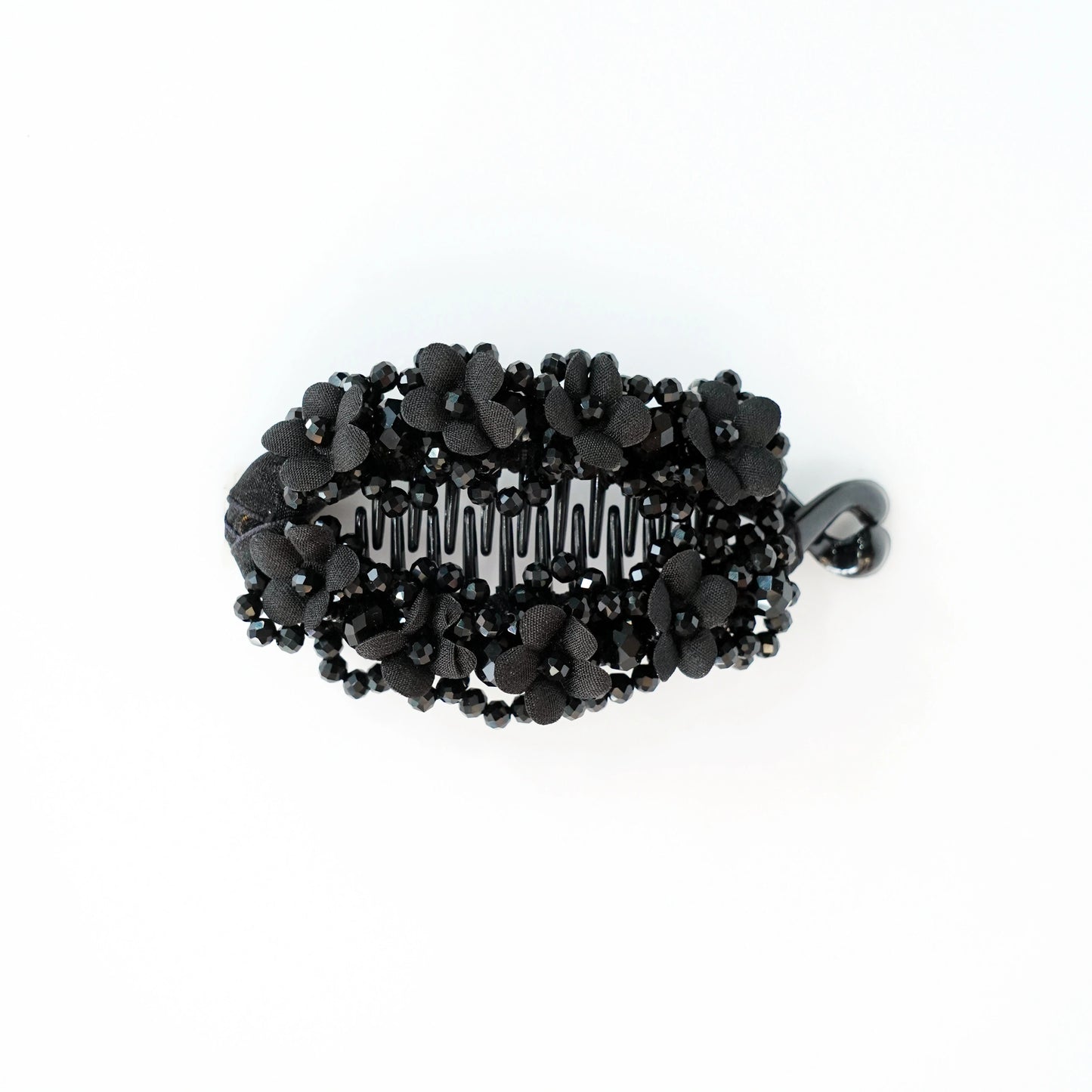 Floral Crystal Studded Banana Clip (Black)