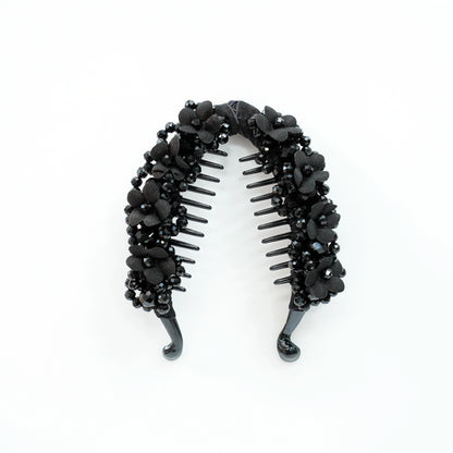 Floral Crystal Studded Banana Clip (Black)