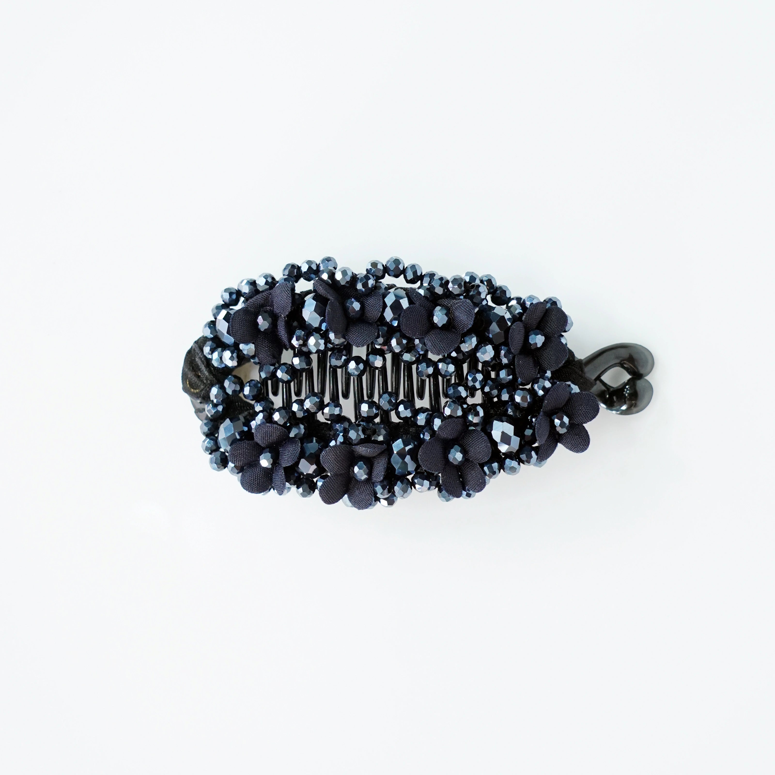 Floral Crystal Studded Banana Clip (Blue)