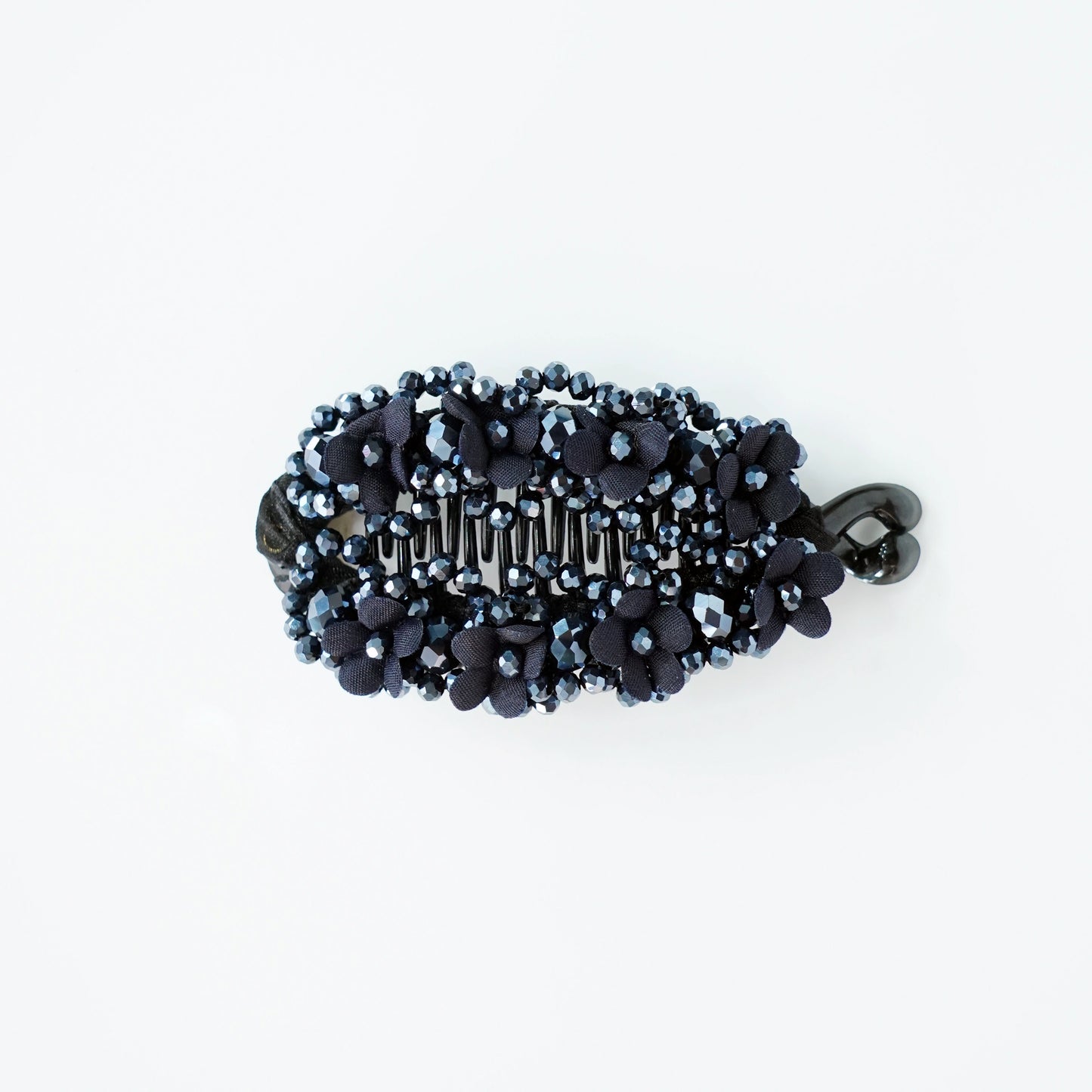 Floral Crystal Studded Banana Clip (Blue)