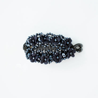 Floral Crystal Studded Banana Clip (Blue)