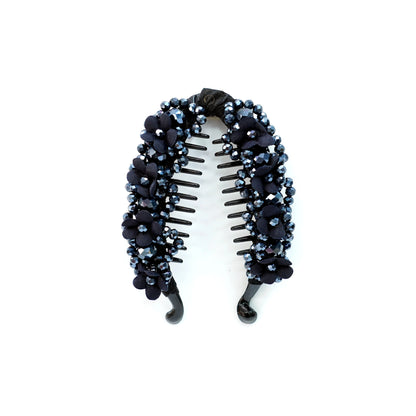 Floral Crystal Studded Banana Clip (Blue)