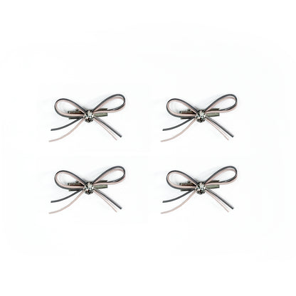 Studded Hair Pins with thin leather bows (pack of 4)